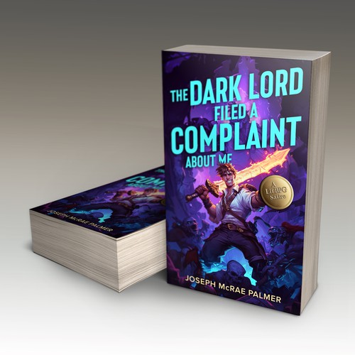 Bright color design with the title 'Super fun cover for a sci-fi satire'