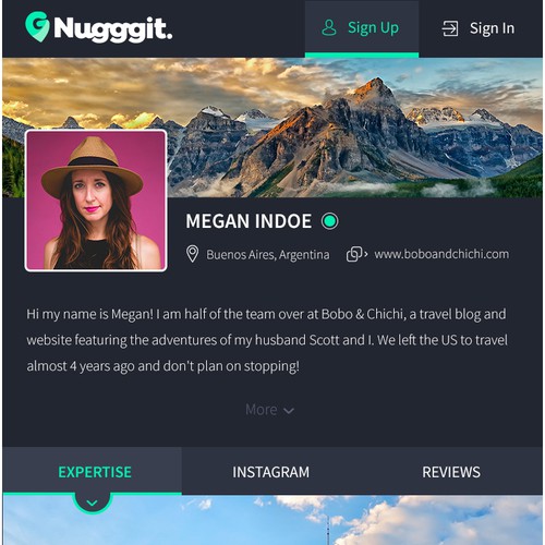 Travel agency website with the title 'Nugggit is a web-app'