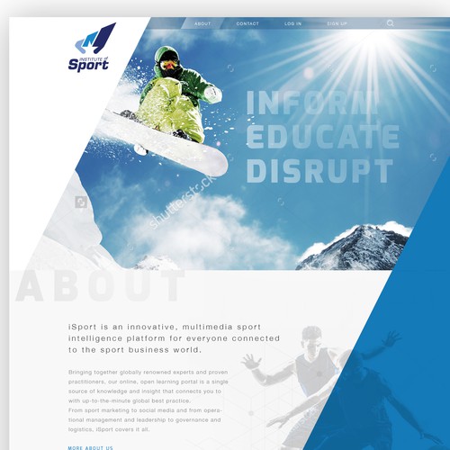 Sports website with the title 'Institute of Sport webpage'