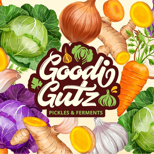 Vegetable label with the title 'Fermented vegetables logo and label design'