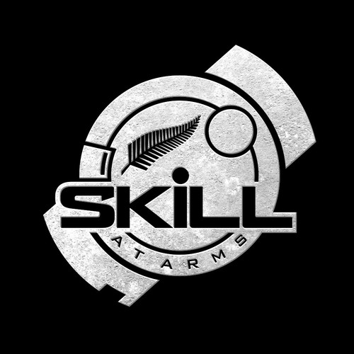 Shooting logo with the title 'Skill At Arms - Logo Design'
