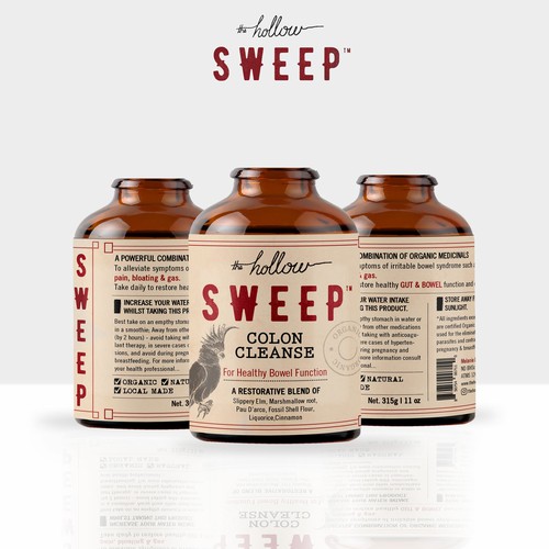 Bottle label with the title 'Hollow SWEEP colon cleanse'