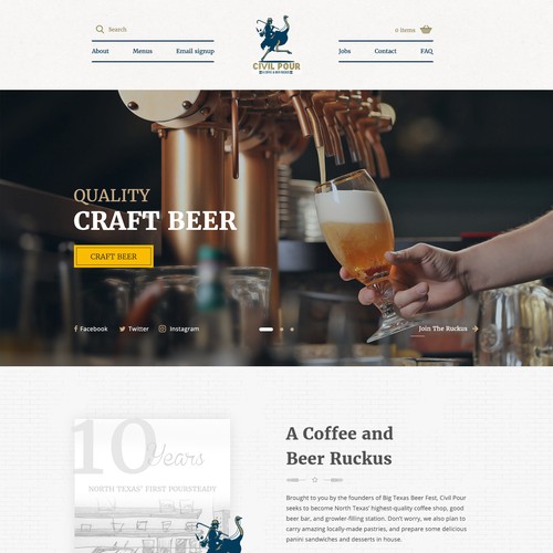 Restaurant website with the title 'Modern Coffee and Beer Concept Design'