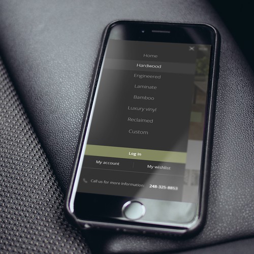 Adaptive design with the title 'Hiden menu for 1woodfloors'