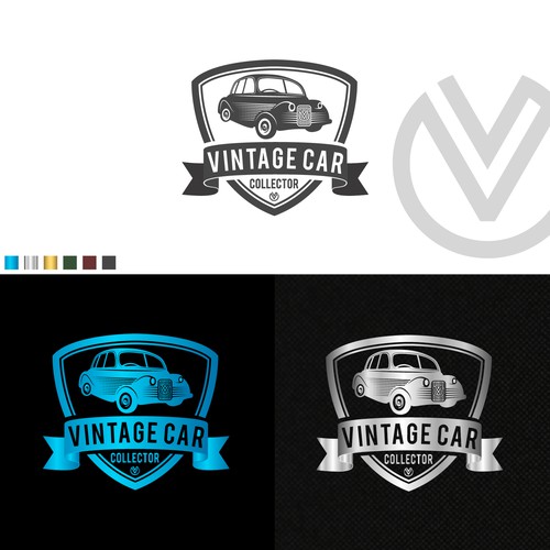 Vintage car logo with the title 'Include a classic car or emphasize on the letter V for Vintage or just something Unique'