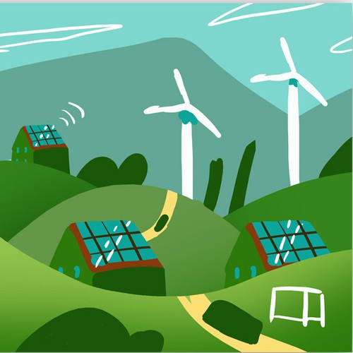 City artwork with the title 'Green Mobility Concept – Continuous City Panorama Illustration.'