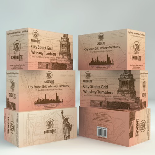 Whiskey packaging with the title 'Urban & Modern Box Design for City Whiskey Glasses.'