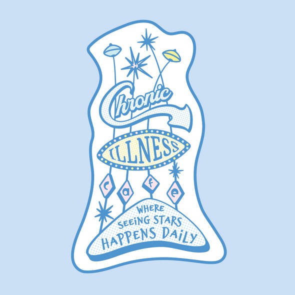 Mid-Century design with the title 'Retro Sticker Design for chronic illness community'