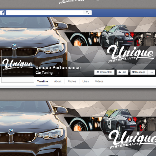 Polygonal design with the title 'Facebook cover for Unique Performance'