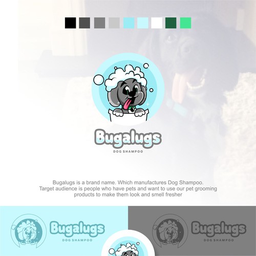 Pet care logo with the title 'Bugalugs Dog Shampoo'