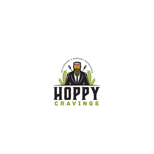 Beer glass logo with the title 'Logo design for "Hoppy Cravings"'