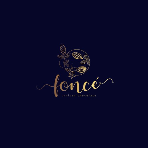 Gold foil logo with the title 'Logo for chocolate - Foncé'