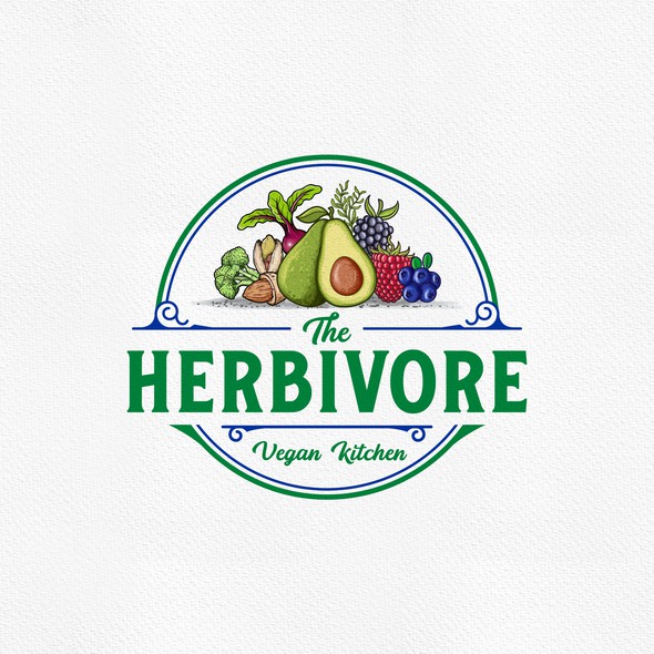 Vegan food logo with the title 'The Herbivore'