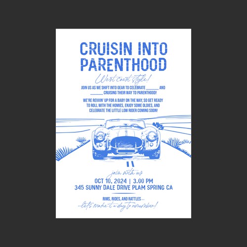 One-color design with the title 'One Color Poster For Cruisin Into Parenthood'