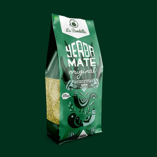 Green packaging with the title 'Yerba mate packaging design'