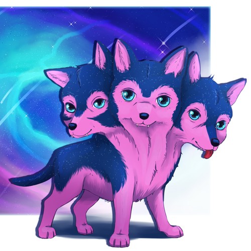 Puppy illustration with the title 'Neon Puppy Spirit Animal'