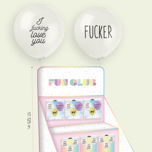 Balloon design with the title 'FUNCLUB point of sale design'