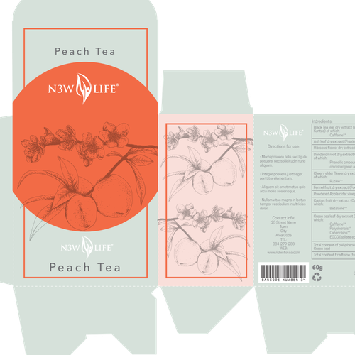 Cute packaging with the title 'Peach Tea Packaging'