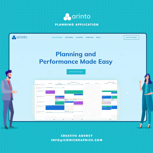 Animation website with the title 'Planning and performance applications website design'
