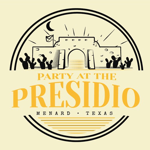 Cactus logo with the title 'Logo for Party at the Presidio in Menard, Texas.'