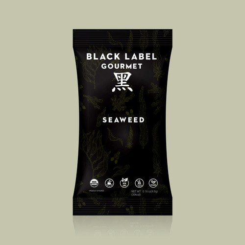 Chips packaging with the title 'Black Label Gourmet-Seaweed Package Design'