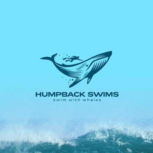 Neon blue safari logo with the title 'Logo Design for Humpback Swims'
