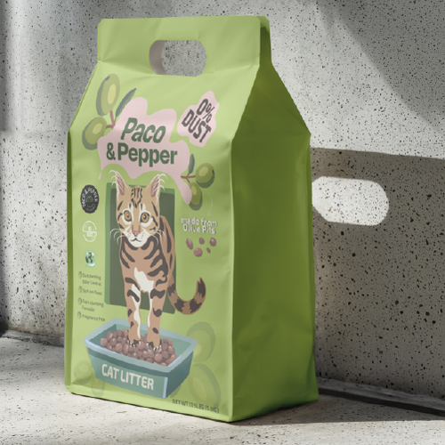 Brand packaging with the title 'Packaging for cat litter'