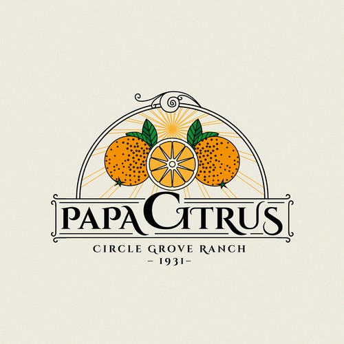Citrus logo with the title 'Modern Retro logo. Best Oranges in California. Papa Citrus grown at the Circle Grove Ranch'