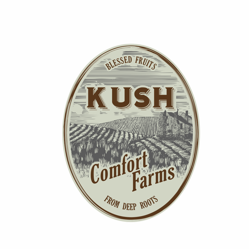 Oval logo with the title 'Kush Comfort Farms'