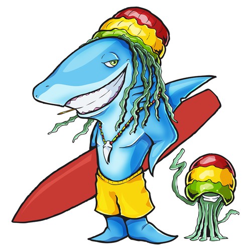 Jellyfish design with the title 'Surfing Shark'