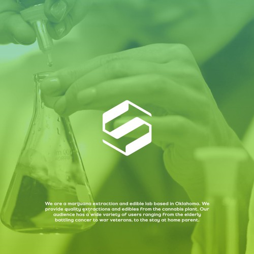 Hexagon design with the title 'Modern, Minimalist and Powerful Logo for Marijuana Laboratory'