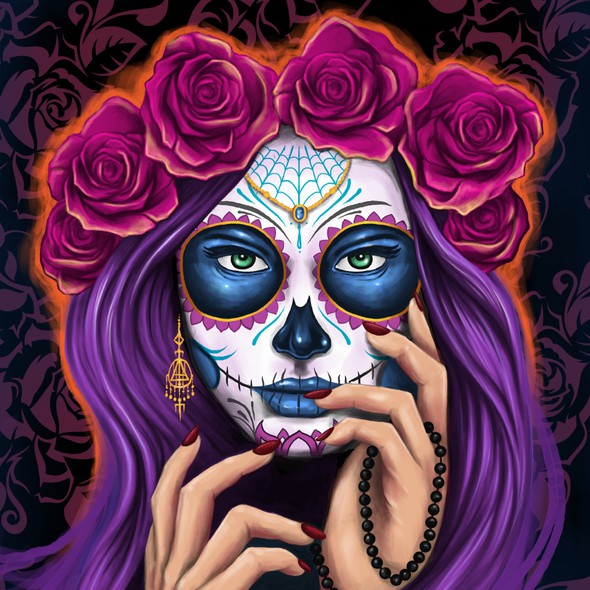 Canvas artwork with the title 'Calavera Girl Poster Canvas Print'