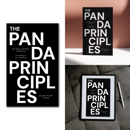 Black and white book cover with the title '"The Panda Principles" Book cover design'