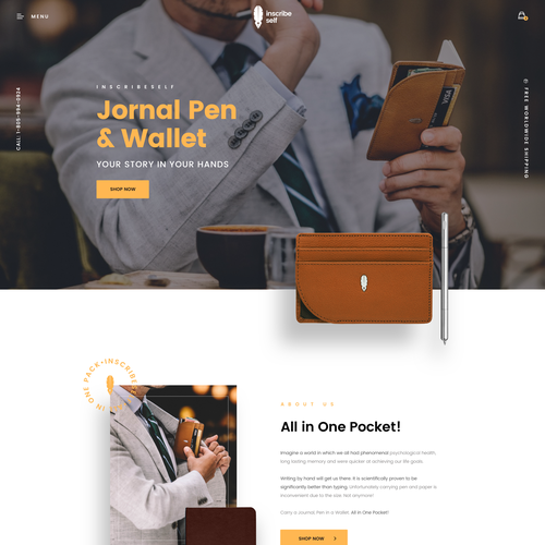 Journal design with the title 'A Journal Pen and Wallet Product Website'