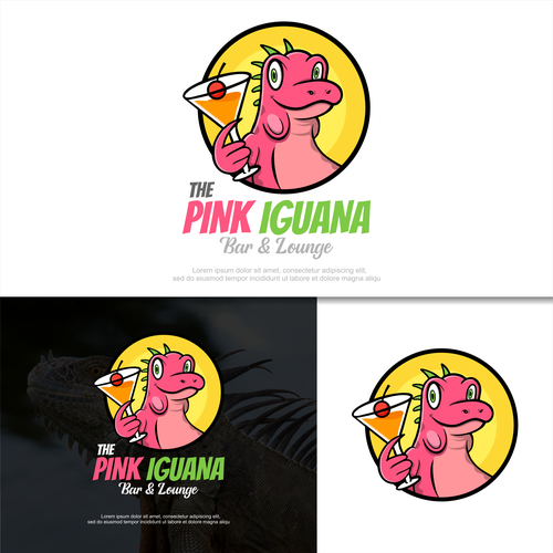 Bar and restaurant design with the title 'PINK IGUANA Logo Design'