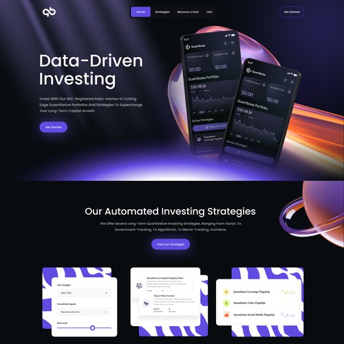 Sophisticated website with the title 'Quantbase Website design'