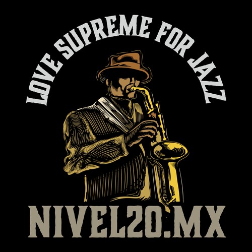 Black t-shirt with the title 'Hand drawn line work  t-shirt layout for a Jazz-Band'