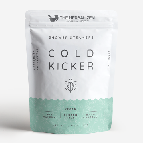 Herbal packaging with the title 'The Herbal Zen Shower Steamers'