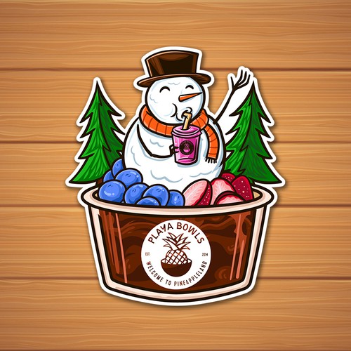 Snowman design with the title 'Sticker concept - snowman in a bowl'