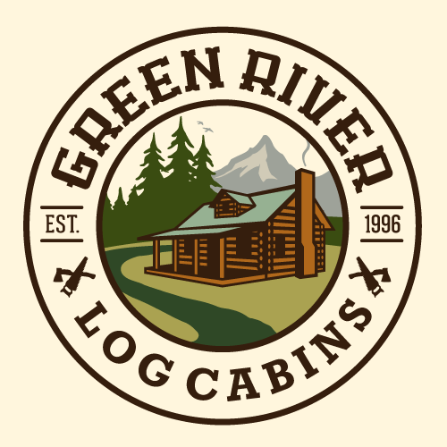 Construction logo with the title 'Create a beautiful, hand-crafted, eco-friendly logo for Green River Log Cabins'