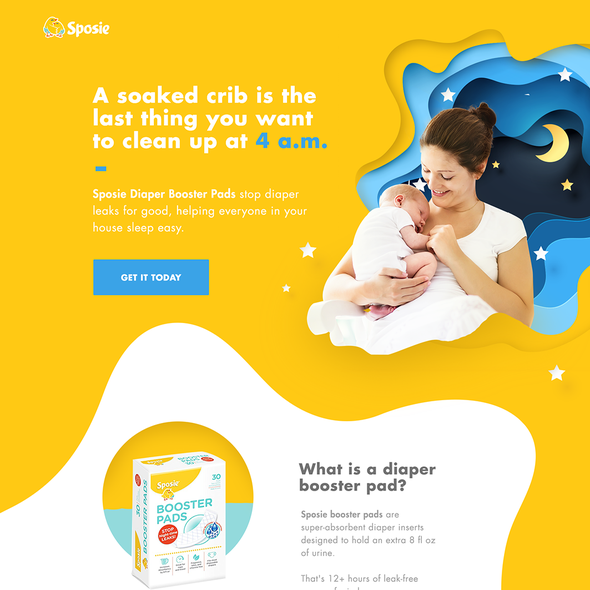 Diaper design with the title 'TOP BABY-PRODUCTS BRAND NEEDS YOUR HELP - LANDING PAGE DESIGN'