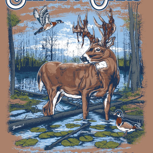 Deer design with the title 'Swampy Oaks'