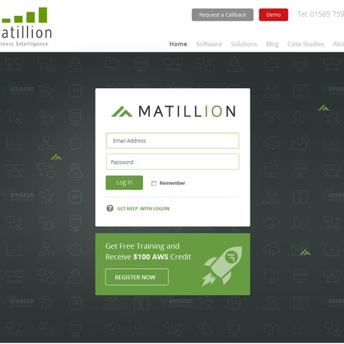 Login website with the title 'Login page for Matillion ETL for Redshift.'