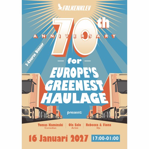 Modern design with the title 'Falkenklev 70th Anniversary'