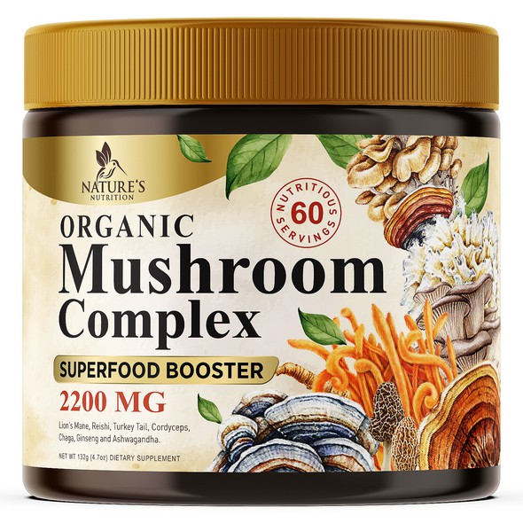 Label with the title 'mushroom complex supplement'