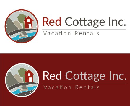 Cottage logo with the title 'Simple Illustrated Logo in Red for Red Cottage Inc'