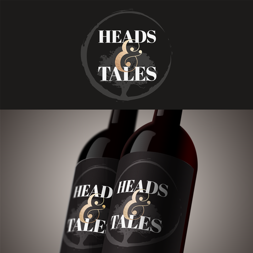 Logo packaging with the title 'Heads & Tales Wine Label Design'