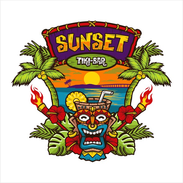 Beach bar logo with the title 'Winner of SUNSET TIKI BAR Contest'