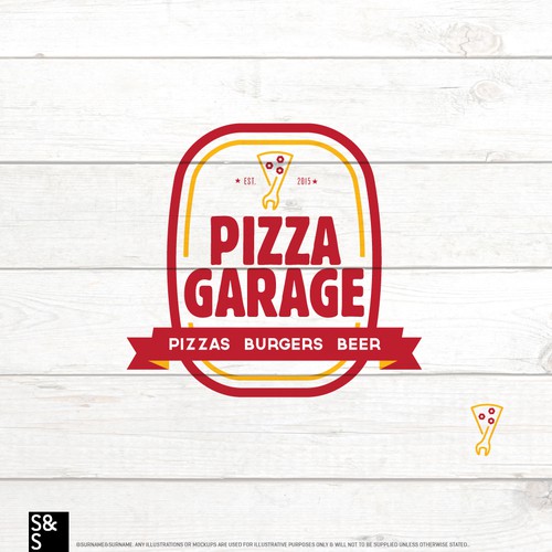 Slice design with the title 'Pizza/Garage Logo concept'