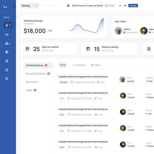 Dashboard website with the title 'Listpad Dashboard Design'